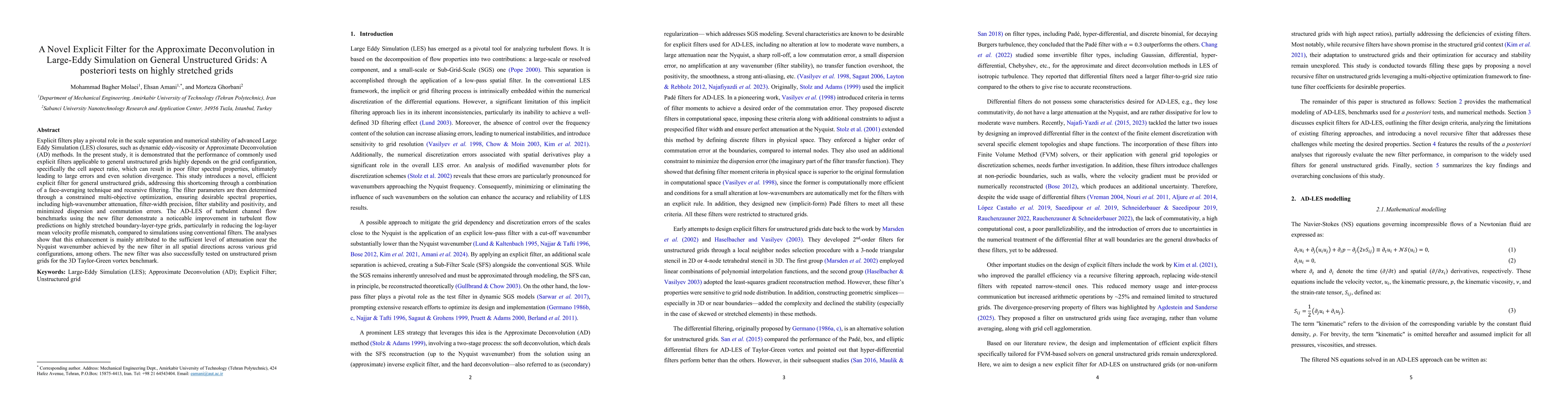 Thumbnail for A Novel Explicit Filter for the Approximate Deconvolution in Large-Eddy Simulation on General Unstructured Grids: A posteriori tests on highly stretched grids