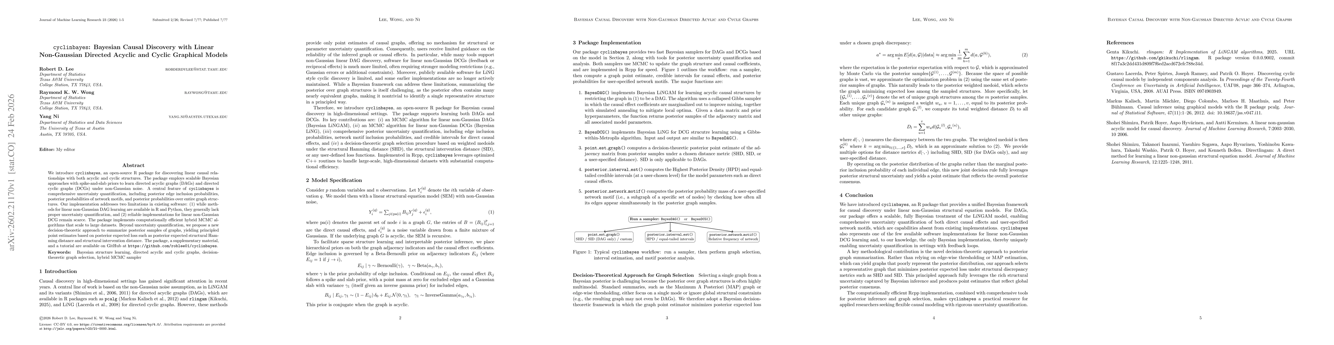 Thumbnail for cyclinbayes: Bayesian Causal Discovery with Linear Non-Gaussian Directed Acyclic and Cyclic Graphical Models