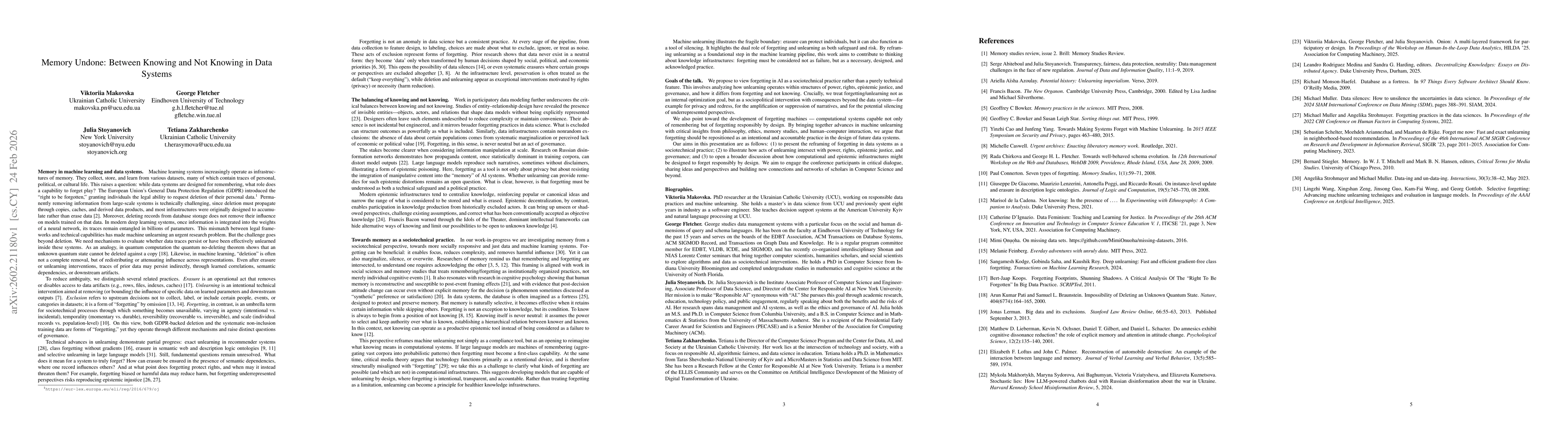 Thumbnail for Memory Undone: Between Knowing and Not Knowing in Data Systems
