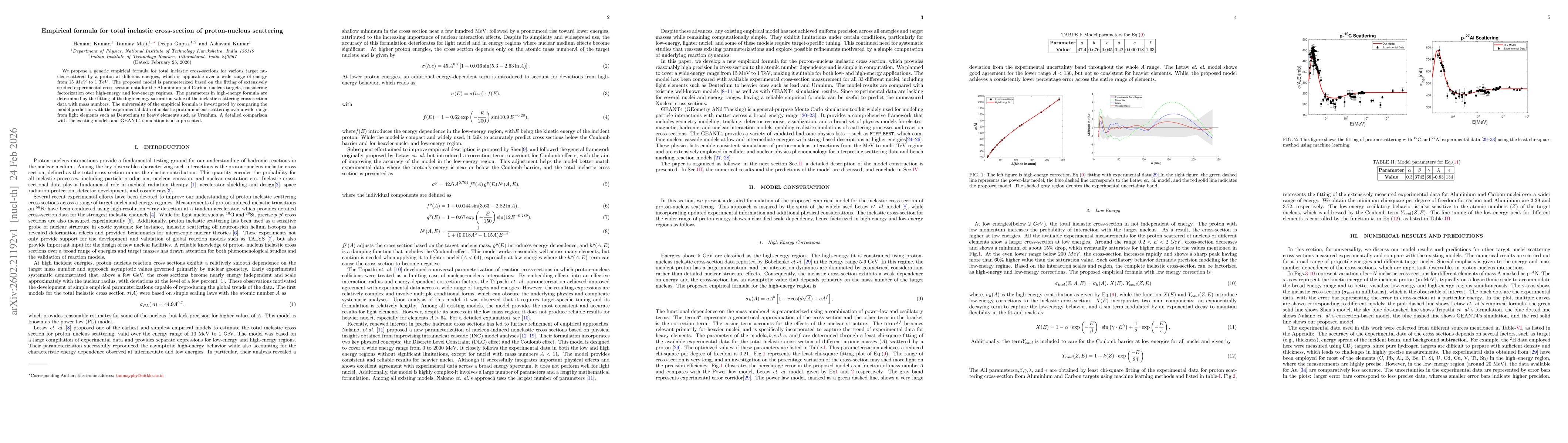 Thumbnail for Empirical formula for total inelastic cross-section of proton-nucleus scattering