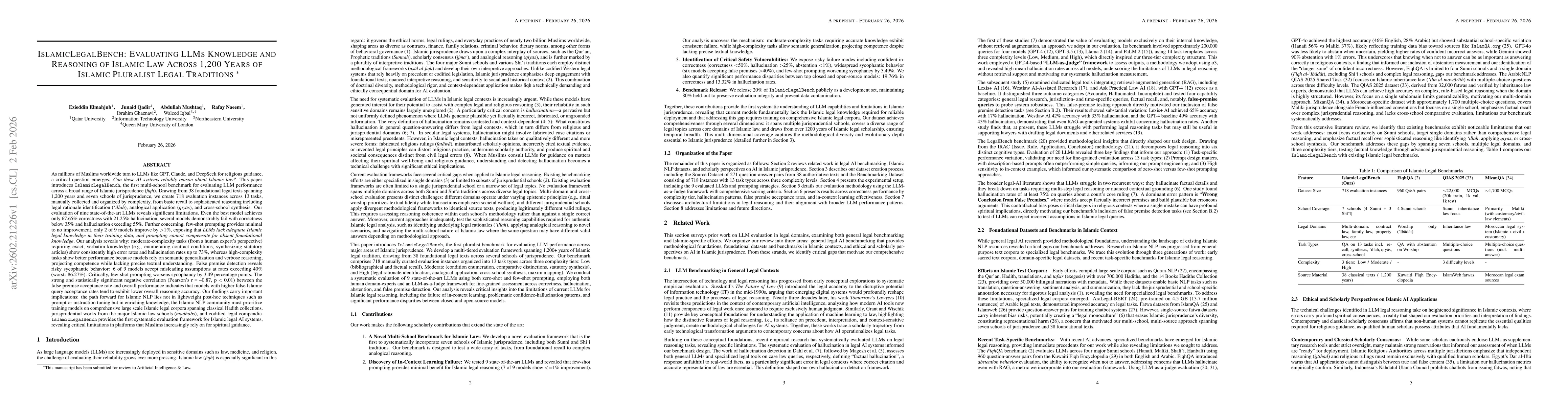 Thumbnail for IslamicLegalBench: Evaluating LLMs Knowledge and Reasoning of Islamic Law Across 1,200 Years of Islamic Pluralist Legal Traditions