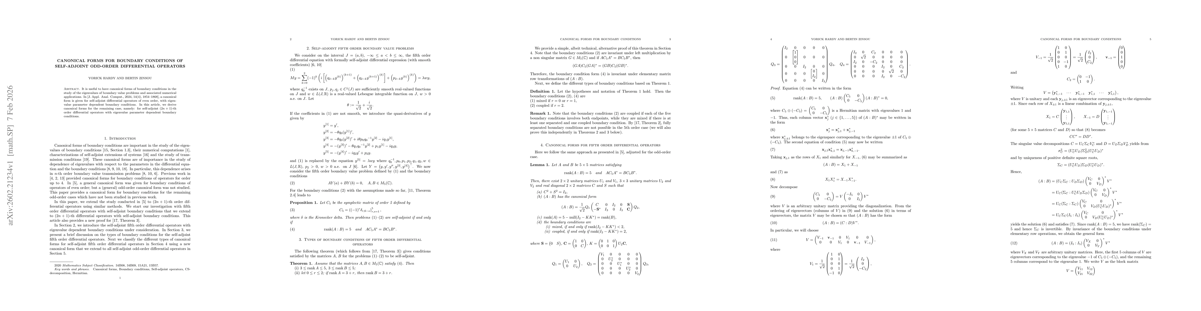 Thumbnail for Canonical forms for boundary conditions of self-adjoint odd-order differential operators