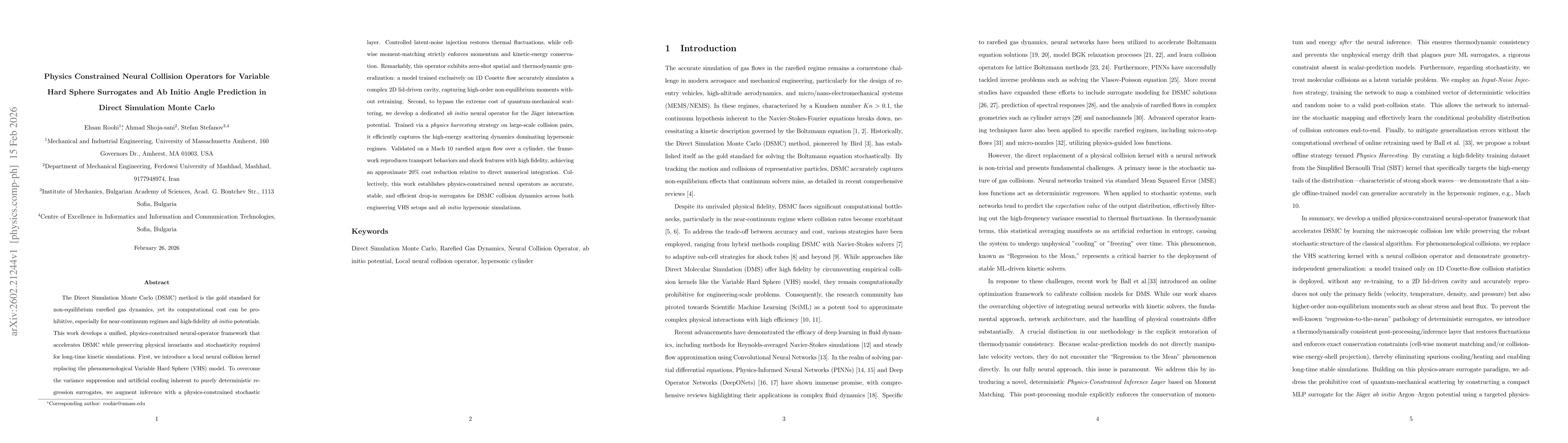 Thumbnail for Physics Constrained Neural Collision Operators for Variable Hard Sphere Surrogates and Ab Initio Angle Prediction in Direct Simulation Monte Carlo