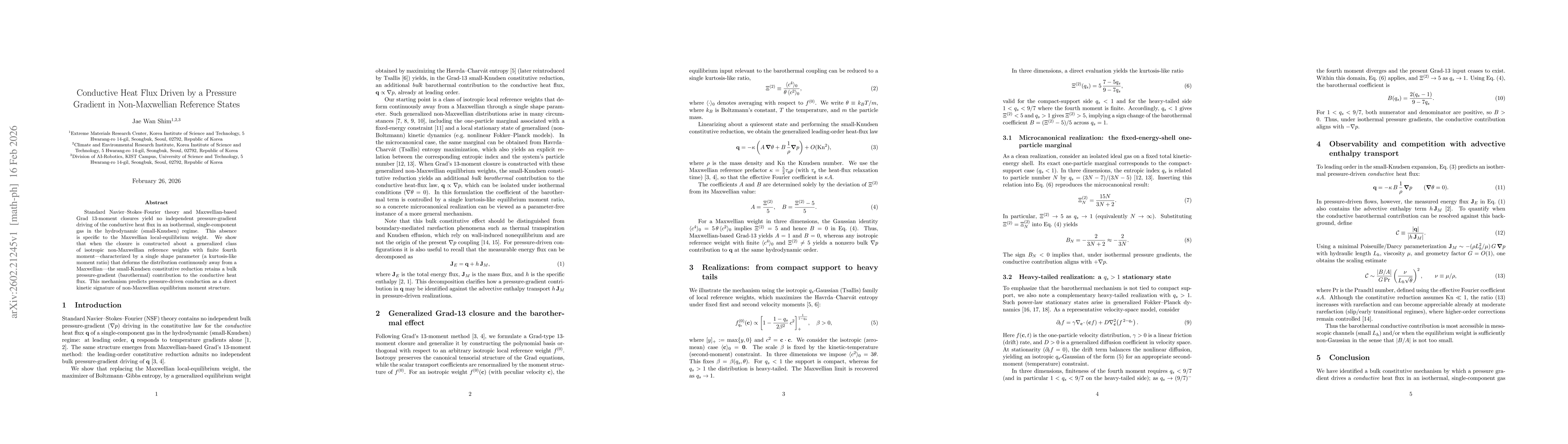 Thumbnail for Conductive Heat Flux Driven by a Pressure Gradient in Non-Maxwellian Reference States