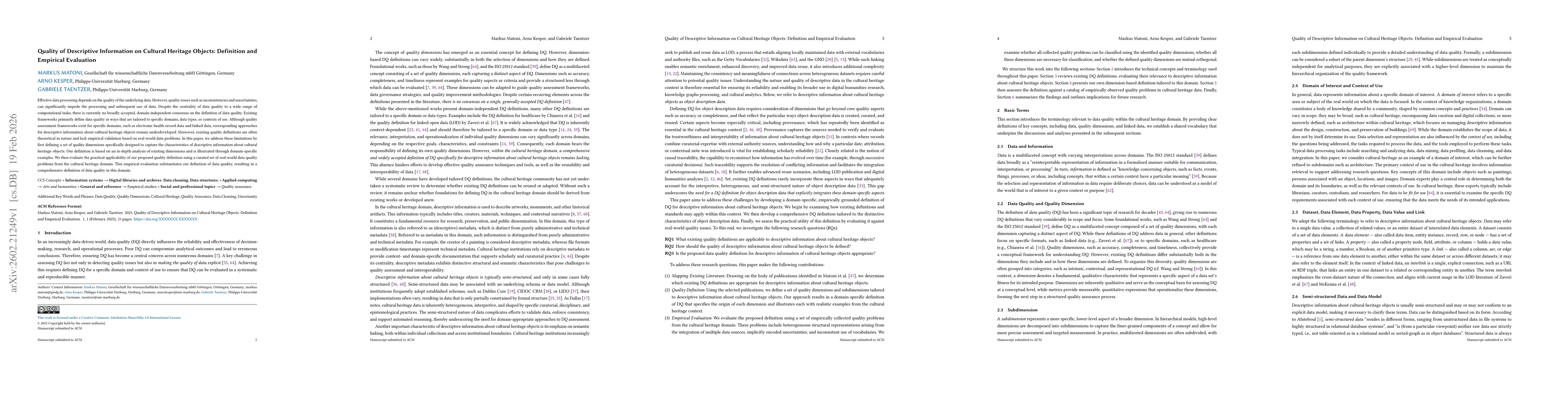 Thumbnail for Quality of Descriptive Information on Cultural Heritage Objects: Definition and Empirical Evaluation