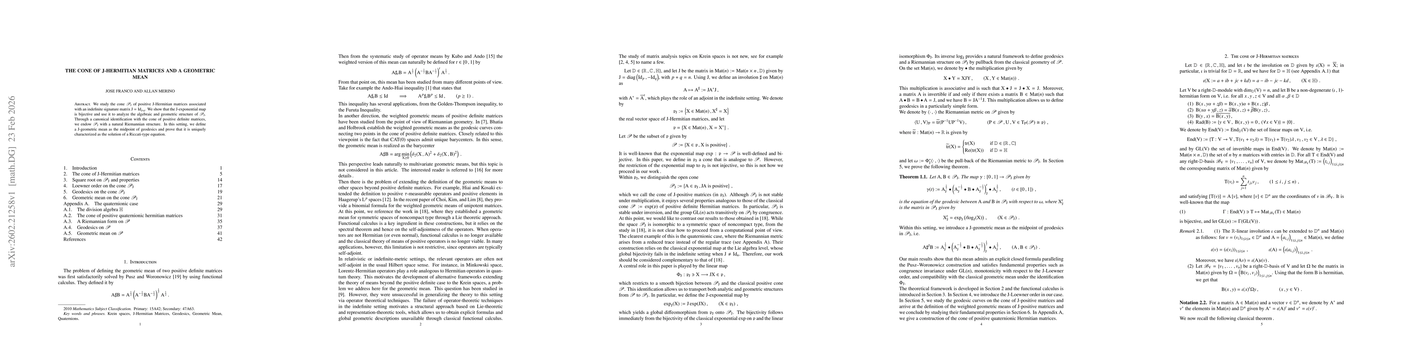 Thumbnail for The Cone of J-Hermitian Matrices and a Geometric Mean