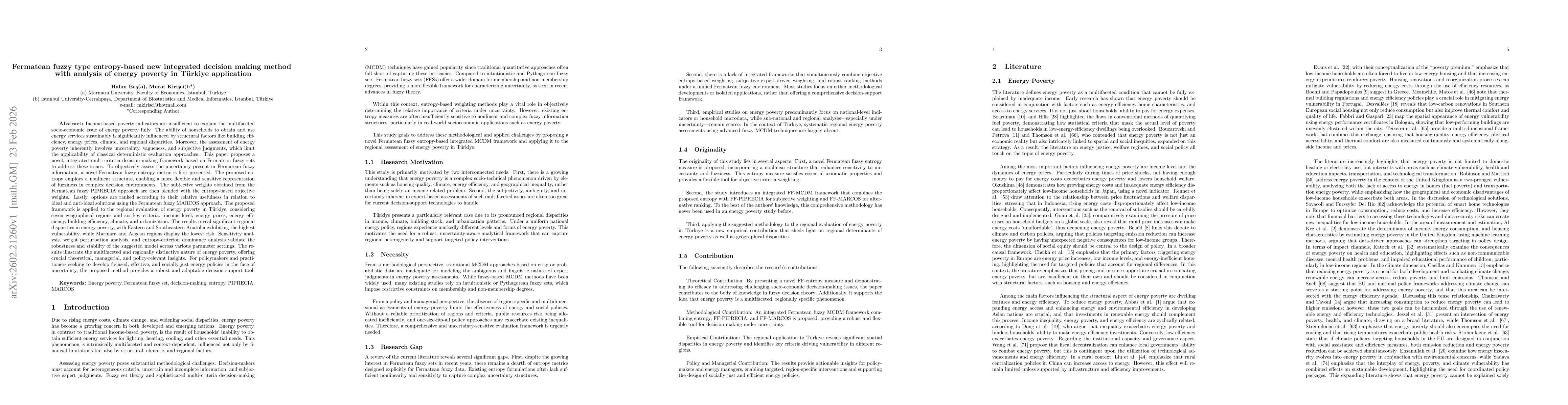 Thumbnail for Fermatean fuzzy type entropy-based new integrated decision making method with analysis of energy poverty in Türkiye application