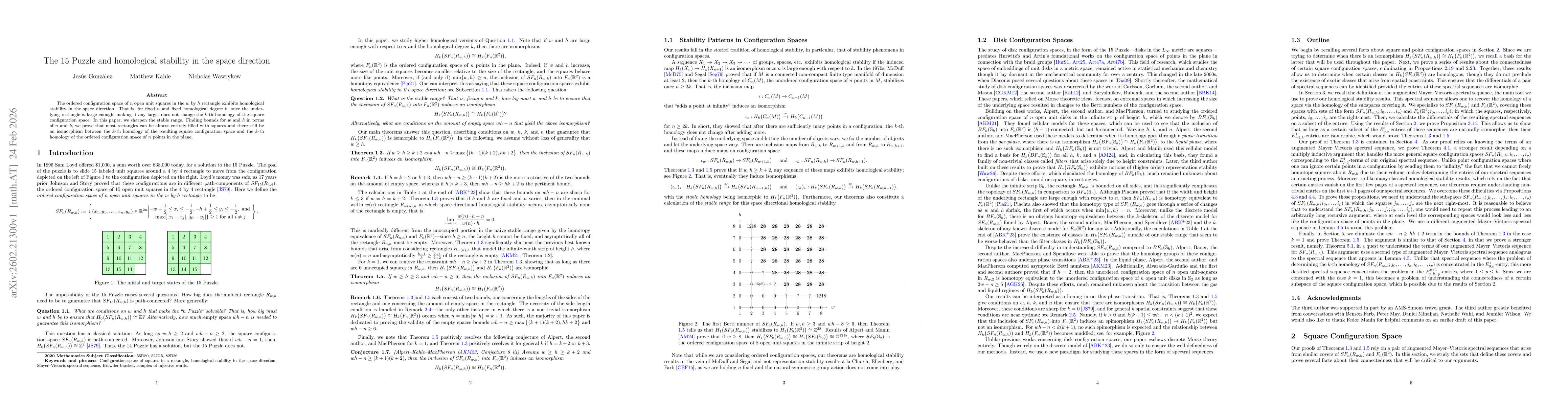 Thumbnail for The 15 Puzzle and homological stability in the space direction