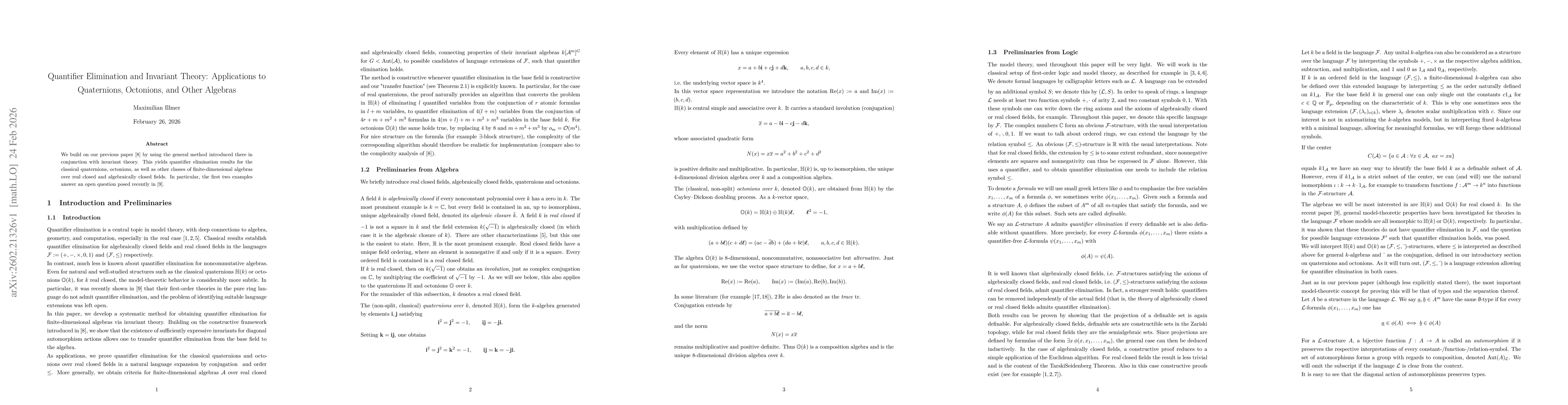 Thumbnail for Quantifier Elimination and Invariant Theory: Applications to Quaternions, Octonions, and Other Algebras