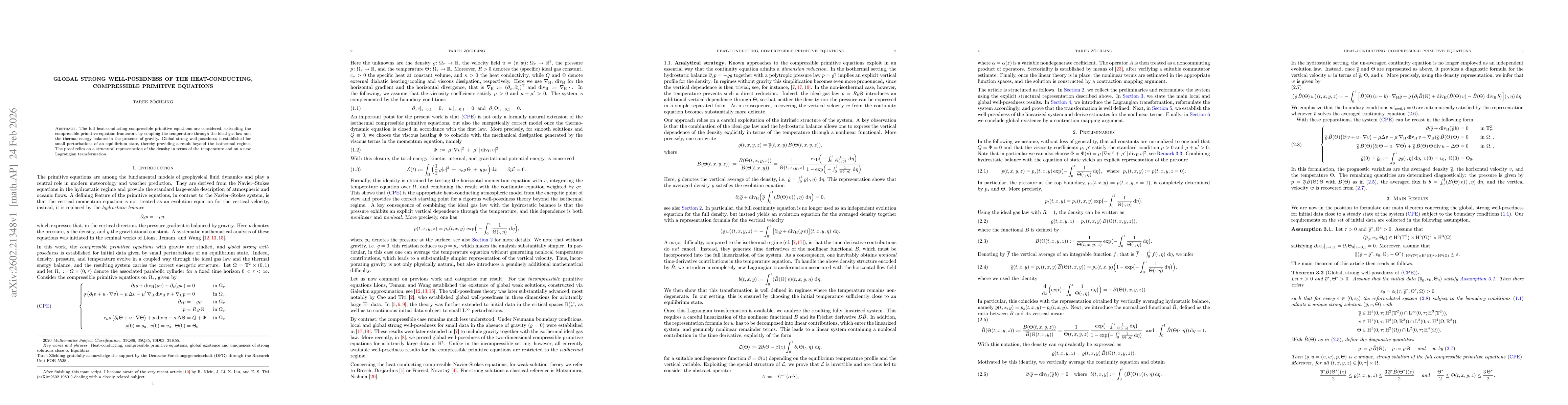 Thumbnail for Global Strong Well-posedness of the heat-conducting, compressible primitive Equations
