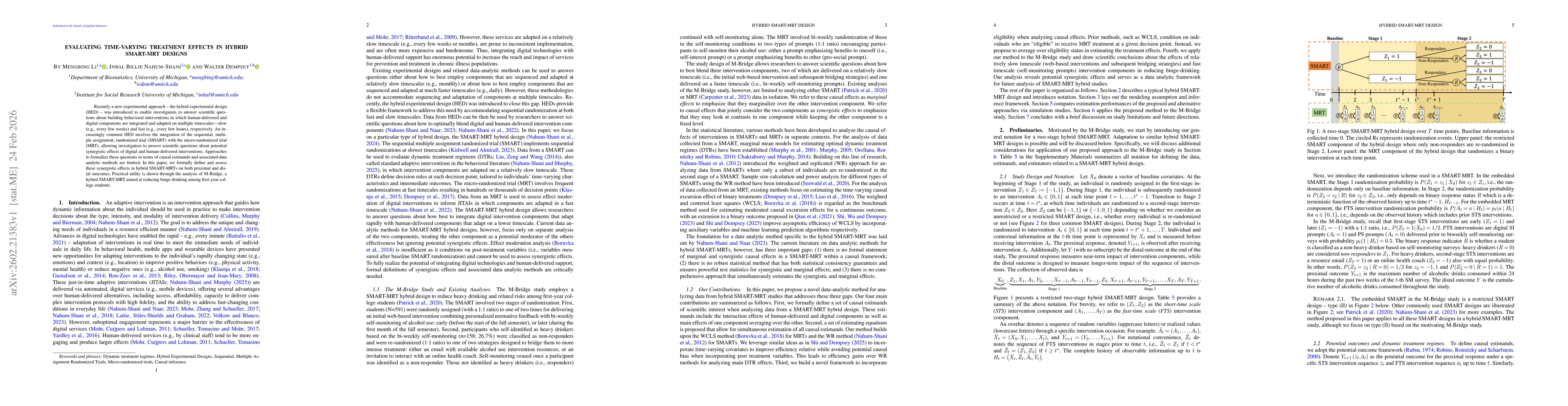 Thumbnail for Evaluating time-varying treatment effects in hybrid SMART-MRT designs