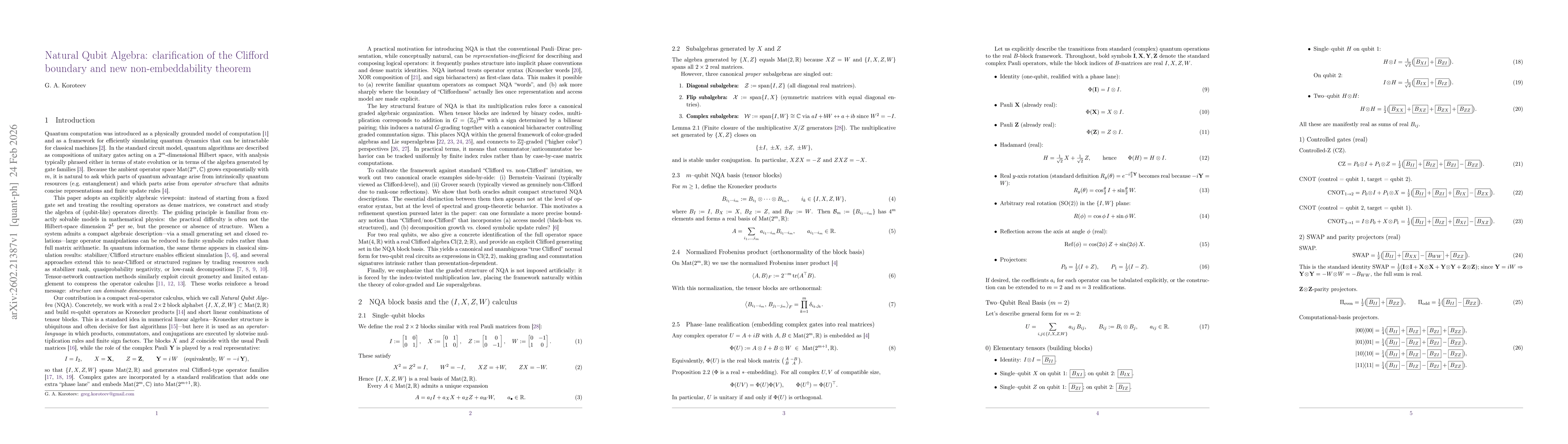 Thumbnail for Natural Qubit Algebra: clarification of the Clifford boundary and new non-embeddability theorem