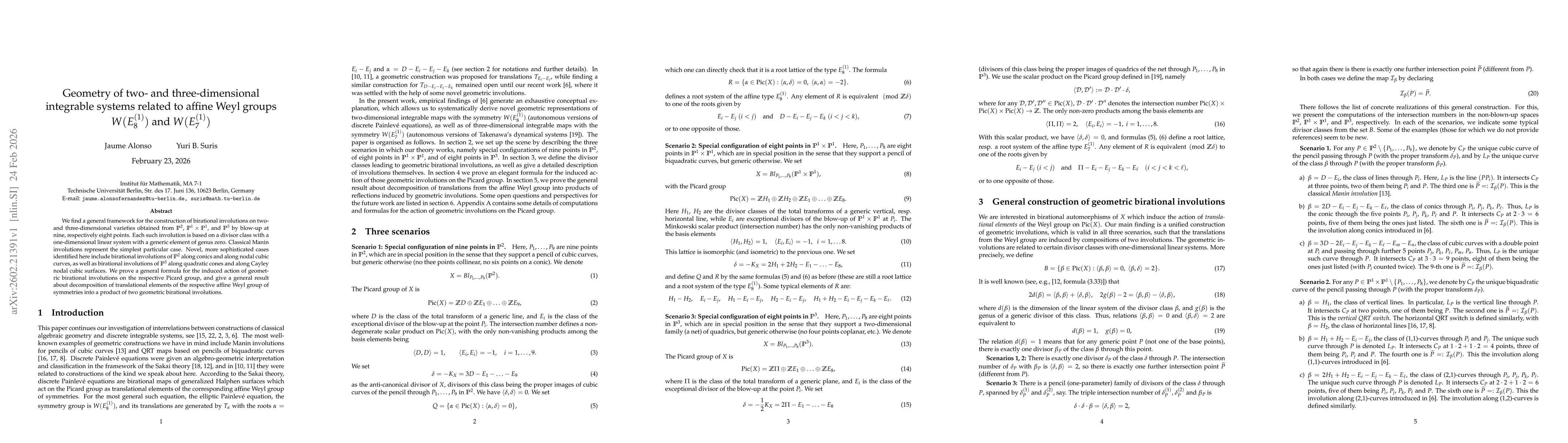 Thumbnail for Geometry of two- and three-dimensional integrable systems related to affine Weyl groups $W(E_8^{(1)})$ and $W(E_7^{(1)})$
