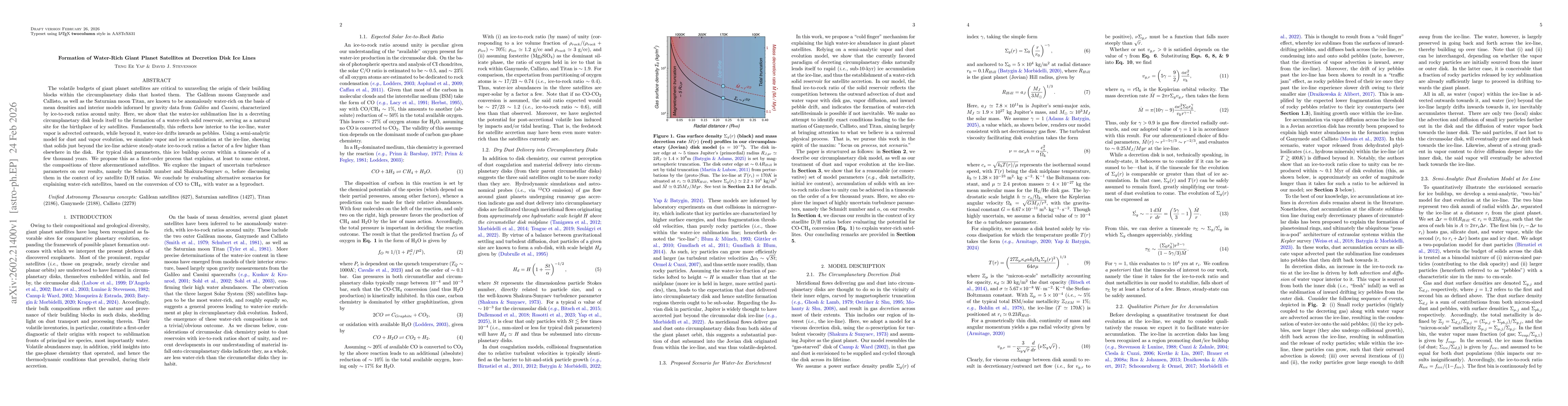 Thumbnail for Formation of Water-rich Giant Planet Satellites at Decretion Disk Ice Lines