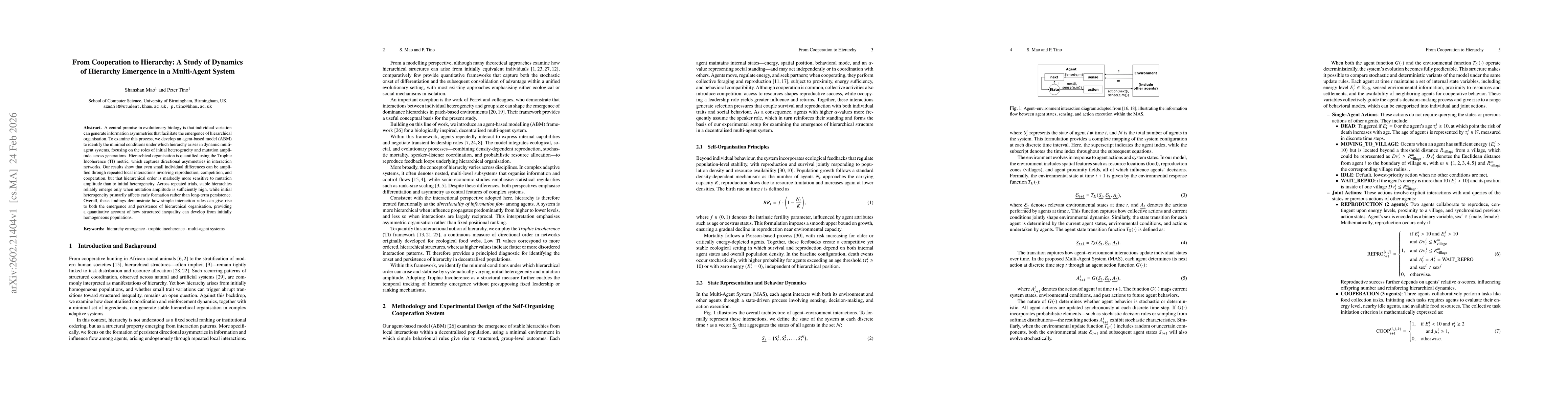 Thumbnail for From Cooperation to Hierarchy: A Study of Dynamics of Hierarchy Emergence in a Multi-Agent System