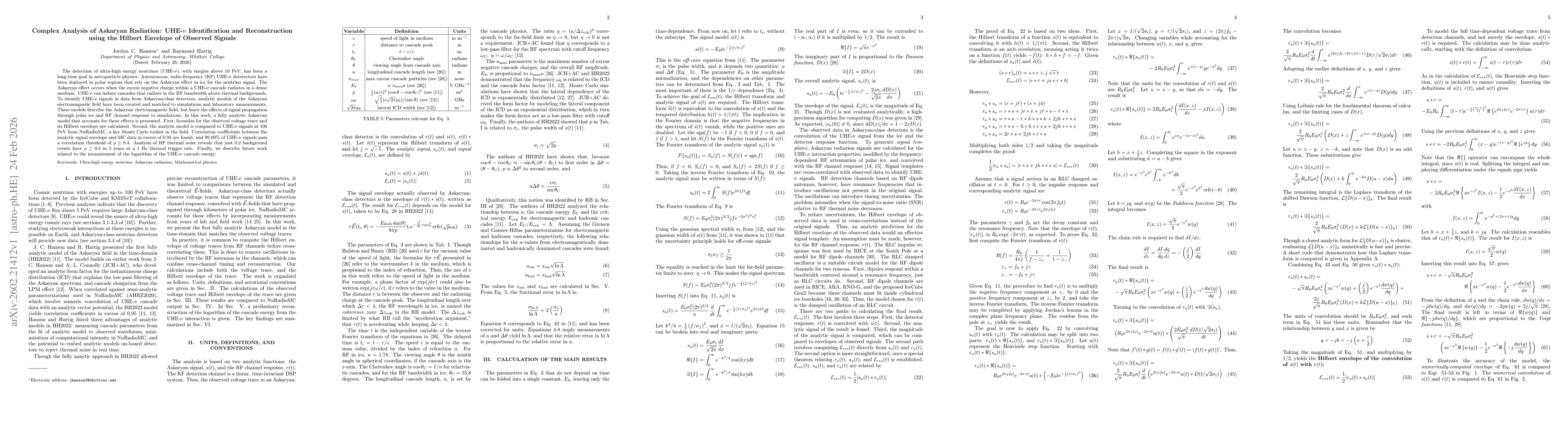 Thumbnail for Complex Analysis of Askaryan Radiation: UHE-$ν$ Identification and Reconstruction using the Hilbert Envelope of Observed Signals