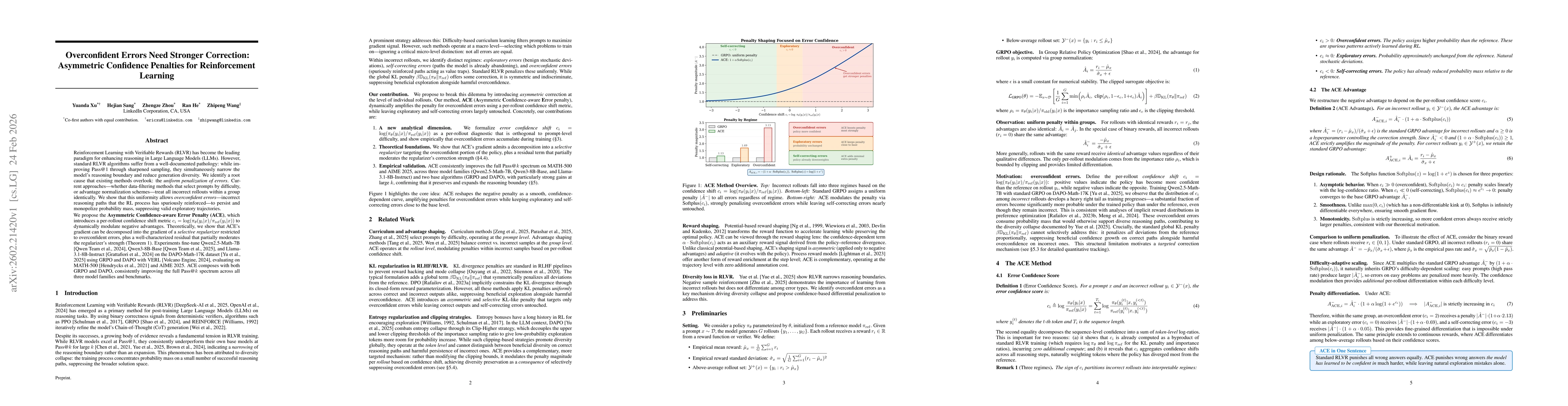 Thumbnail for Overconfident Errors Need Stronger Correction: Asymmetric Confidence Penalties for Reinforcement Learning