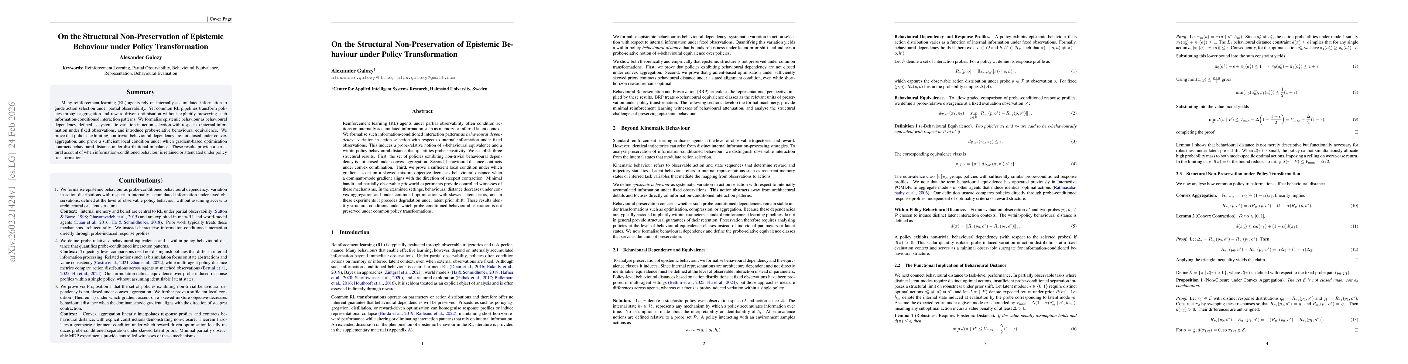 Thumbnail for On the Structural Non-Preservation of Epistemic Behaviour under Policy Transformation