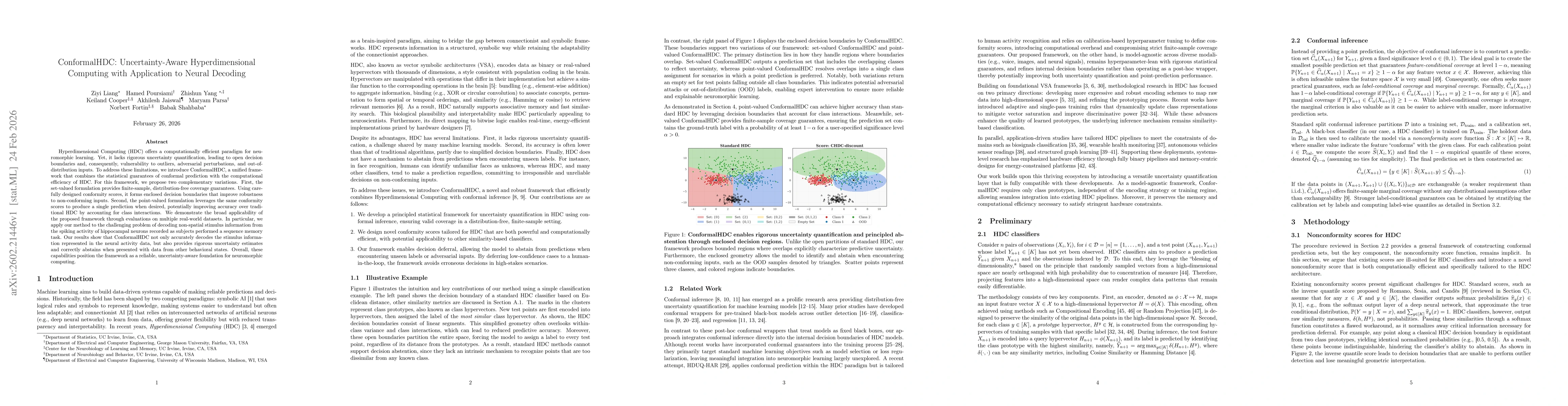 Thumbnail for ConformalHDC: Uncertainty-Aware Hyperdimensional Computing with Application to Neural Decoding