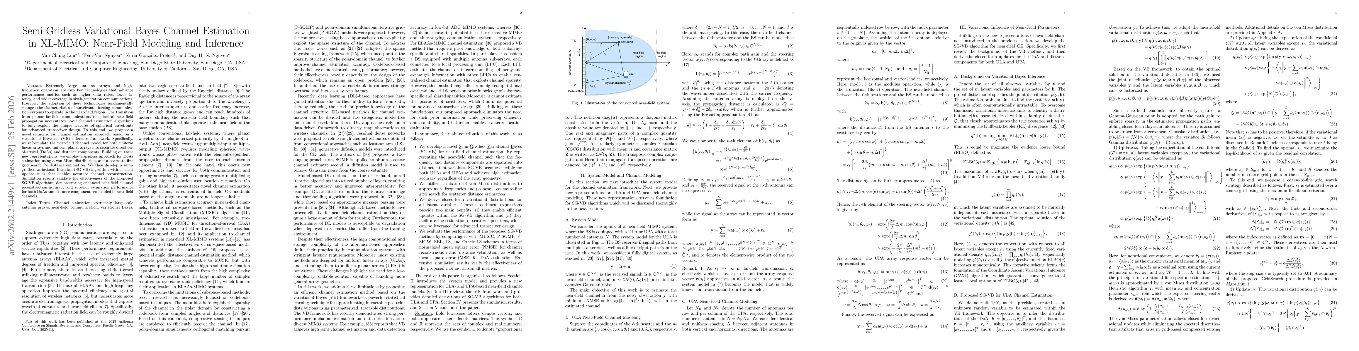 Thumbnail for Semi-Gridless Variational Bayes Channel Estimation in XL-MIMO: Near-Field Modeling and Inference