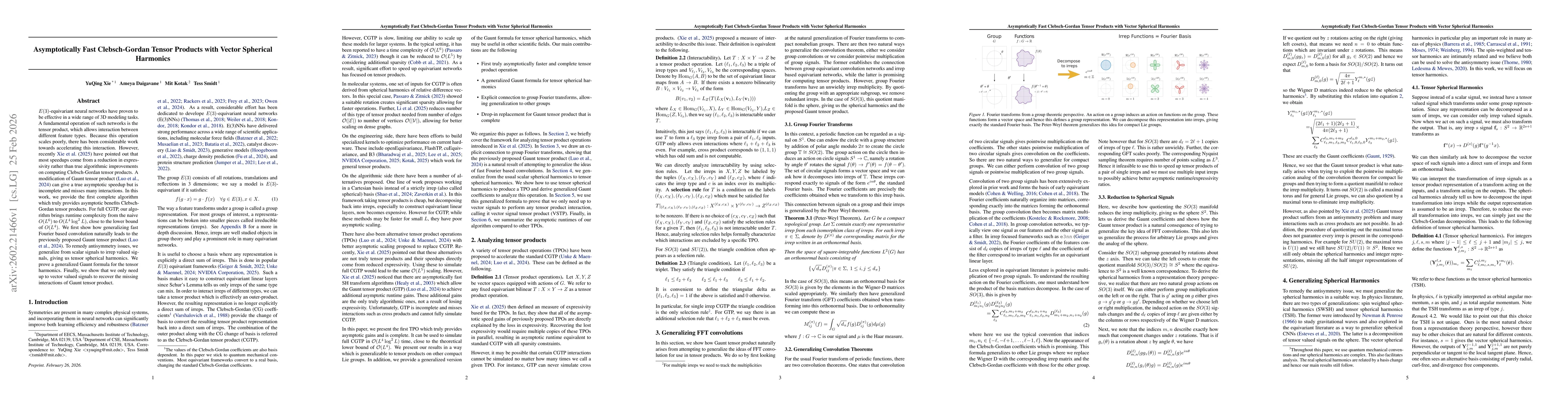 Thumbnail for Asymptotically Fast Clebsch-Gordan Tensor Products with Vector Spherical Harmonics
