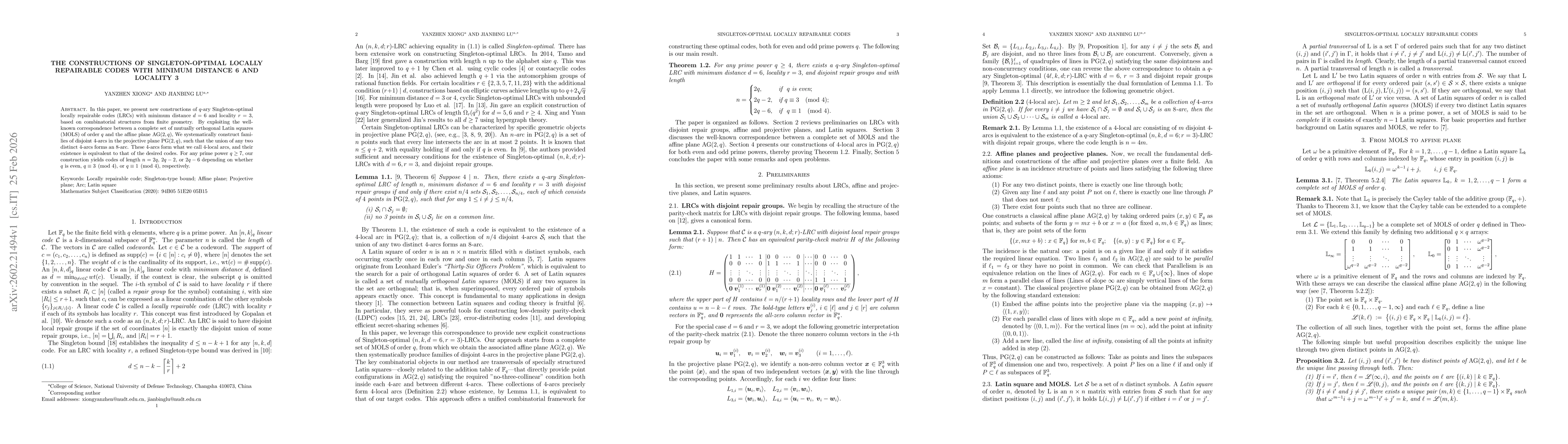 Thumbnail for The constructions of Singleton-optimal locally repairable codes with minimum distance 6 and locality 3