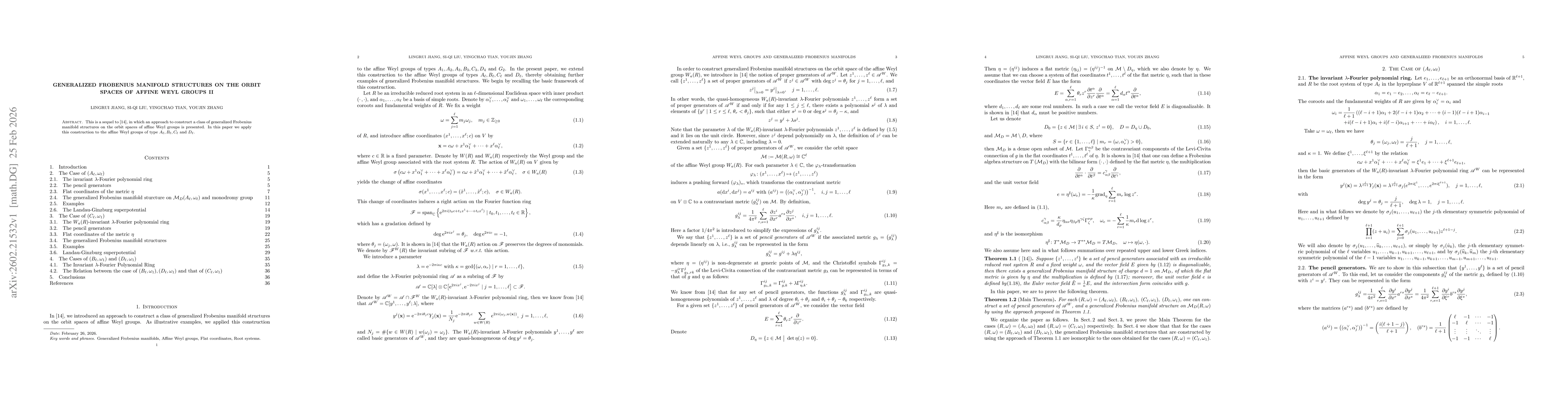 Thumbnail for Generalized Frobenius Manifold Structures on the Orbit Spaces of Affine Weyl Groups II