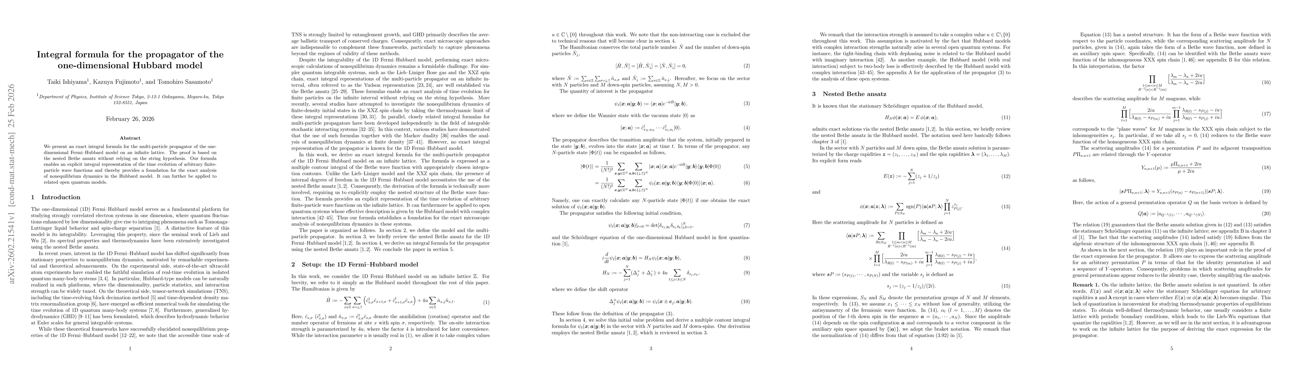 Thumbnail for Integral formula for the propagator of the one-dimensional Hubbard model