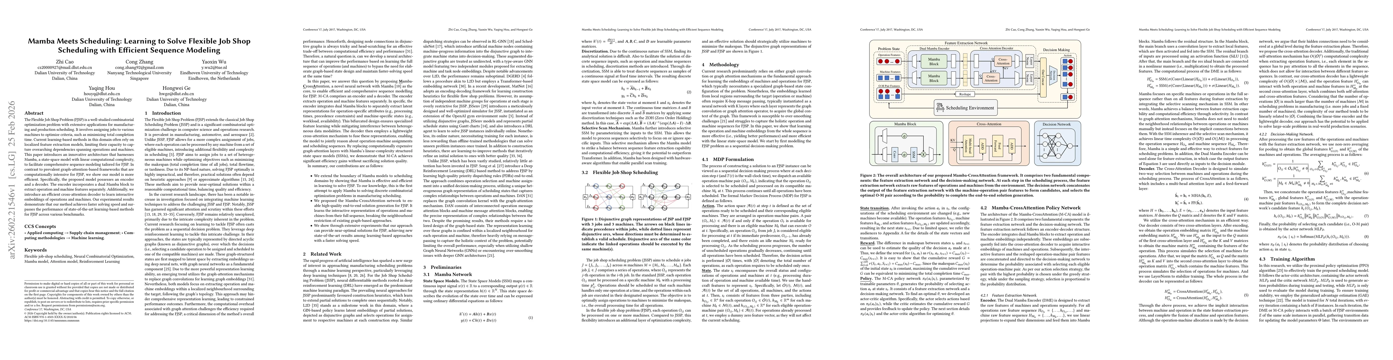 Thumbnail for Mamba Meets Scheduling: Learning to Solve Flexible Job Shop Scheduling with Efficient Sequence Modeling