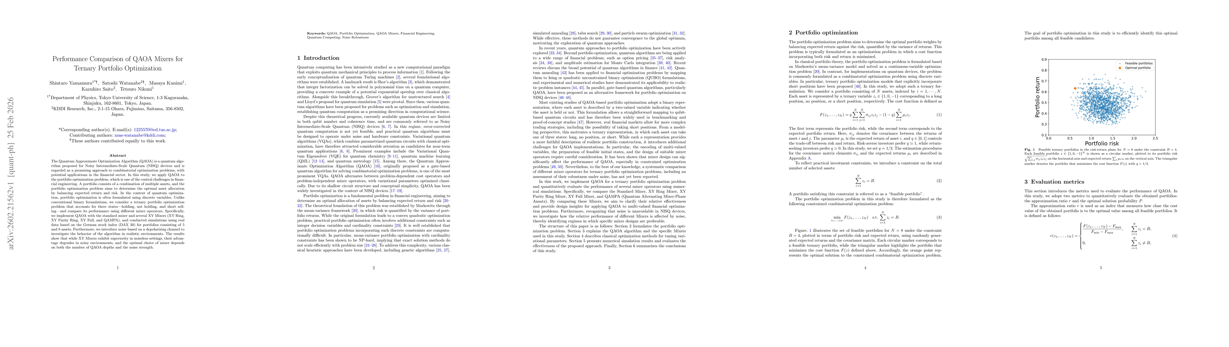 Thumbnail for Performance Comparison of QAOA Mixers for Ternary Portfolio Optimization