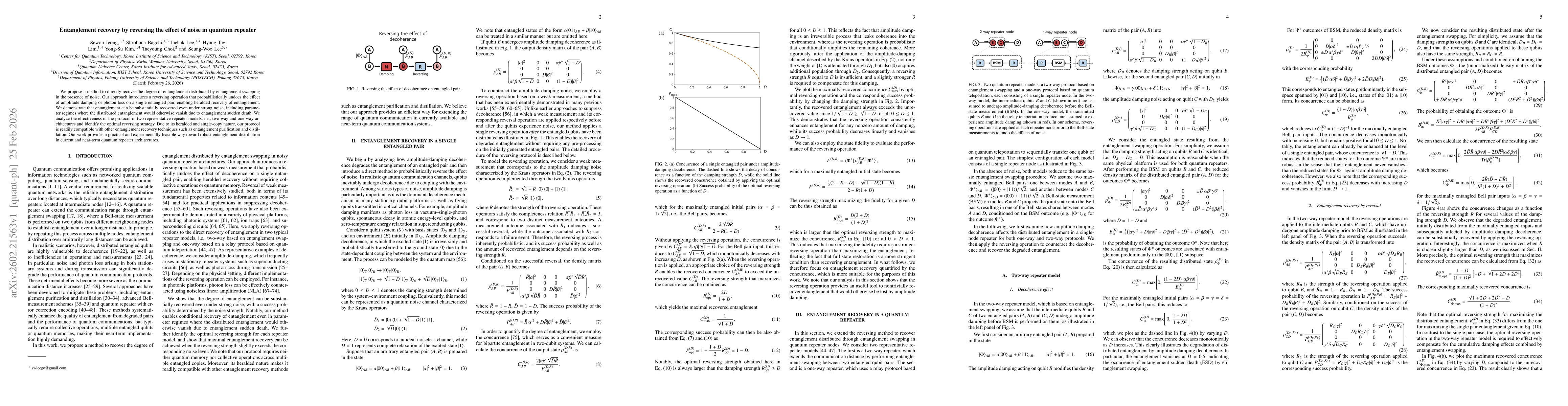 Thumbnail for Entanglement recovery by reversing the effect of noise in quantum repeater