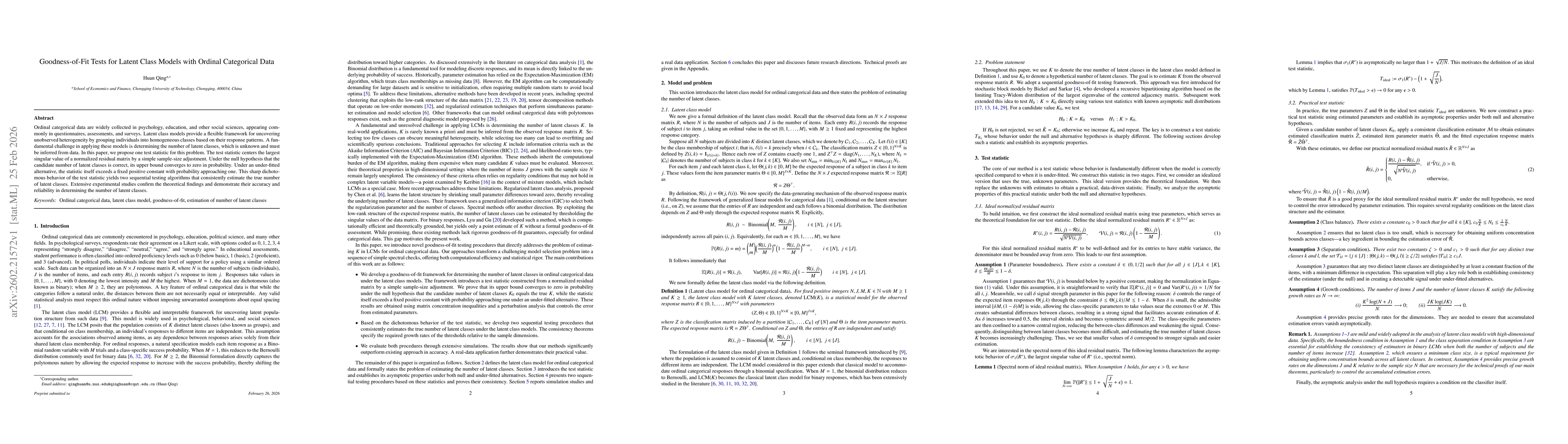 Thumbnail for Goodness-of-Fit Tests for Latent Class Models with Ordinal Categorical Data