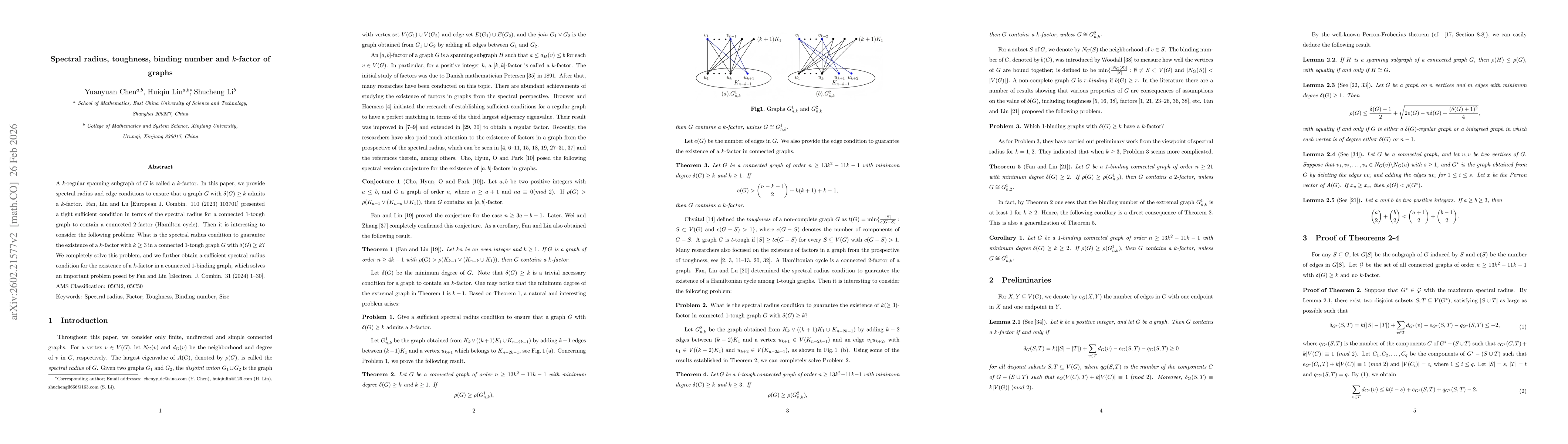 Thumbnail for Spectral radius, toughness, binding number and $k$-factor of graphs