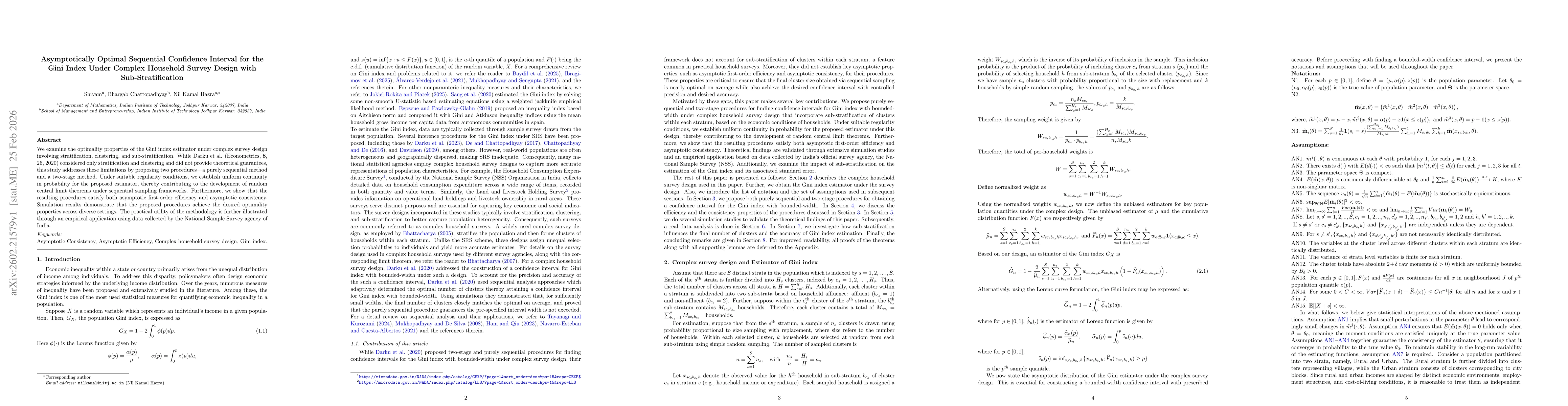 Thumbnail for Asymptotically Optimal Sequential Confidence Interval for the Gini Index Under Complex Household Survey Design with Sub-Stratification