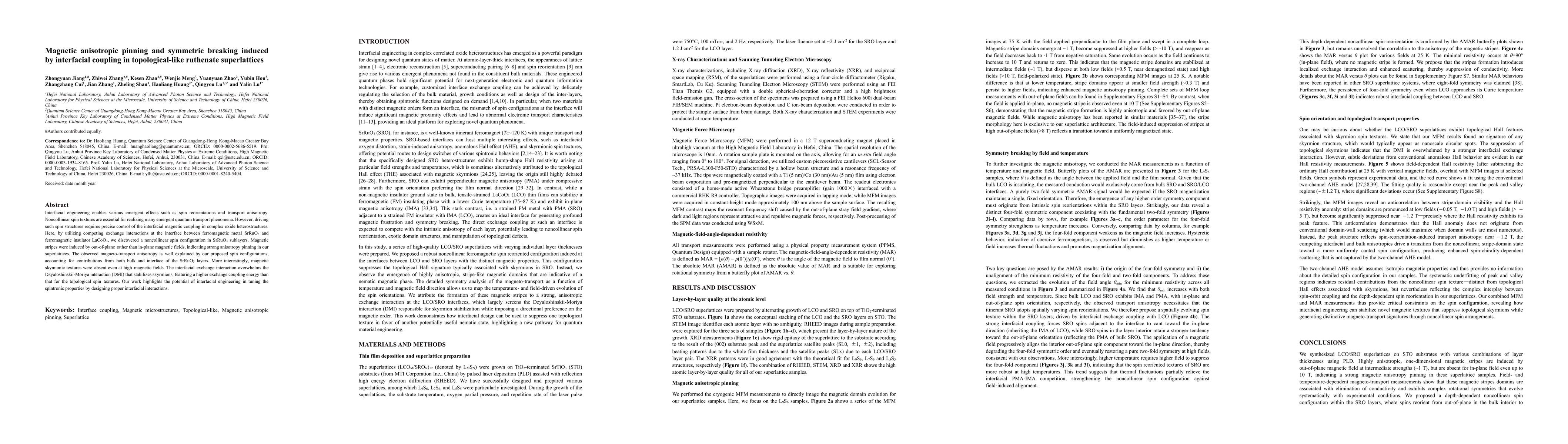 Thumbnail for Magnetic anisotropic pinning and symmetric breaking induced by interfacial coupling in topological-like ruthenate superlattices