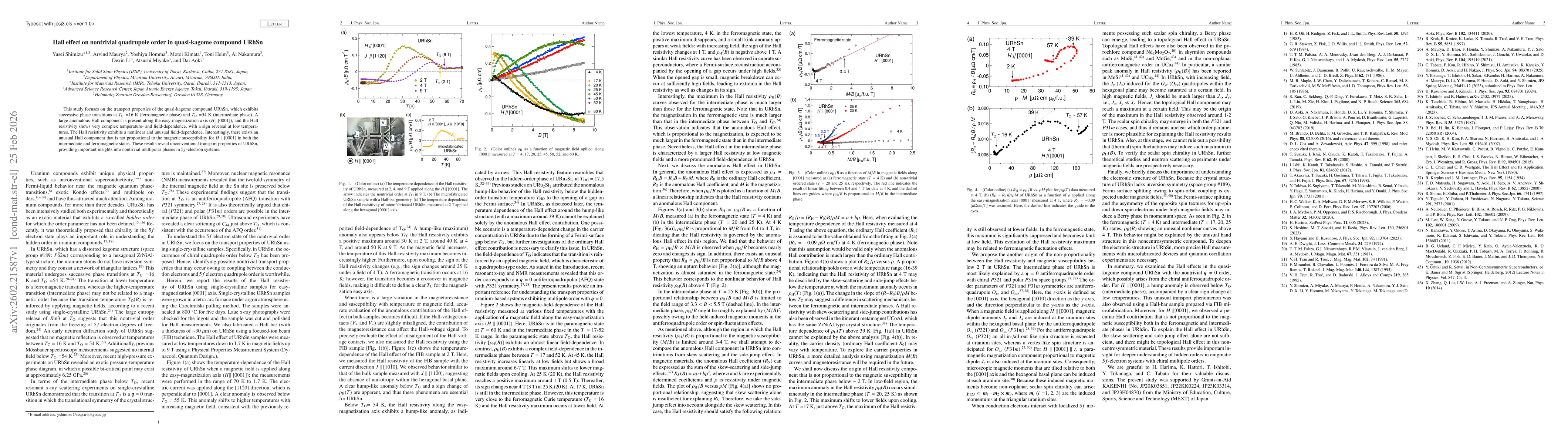 Thumbnail for Hall effect on nontrivial quadrupole order in quasi-kagome compound URhSn