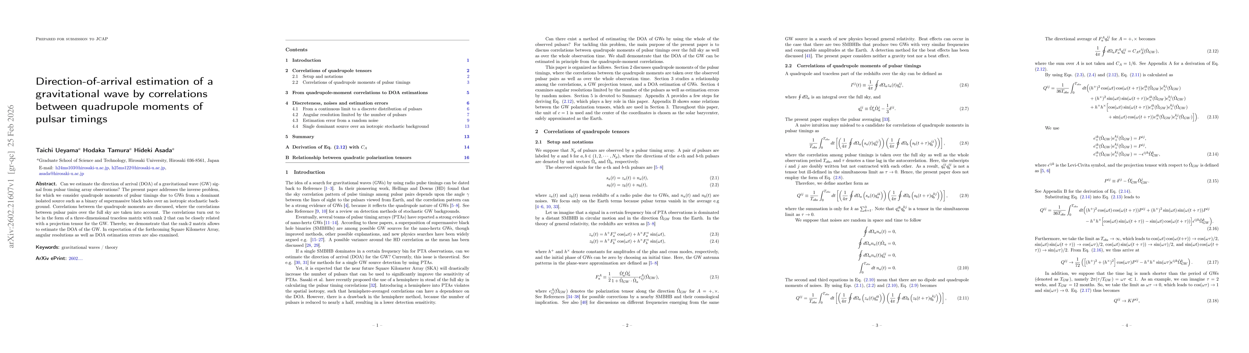 Thumbnail for Direction-of-arrival estimation of a gravitational wave by correlations between quadrupole moments of pulsar timings