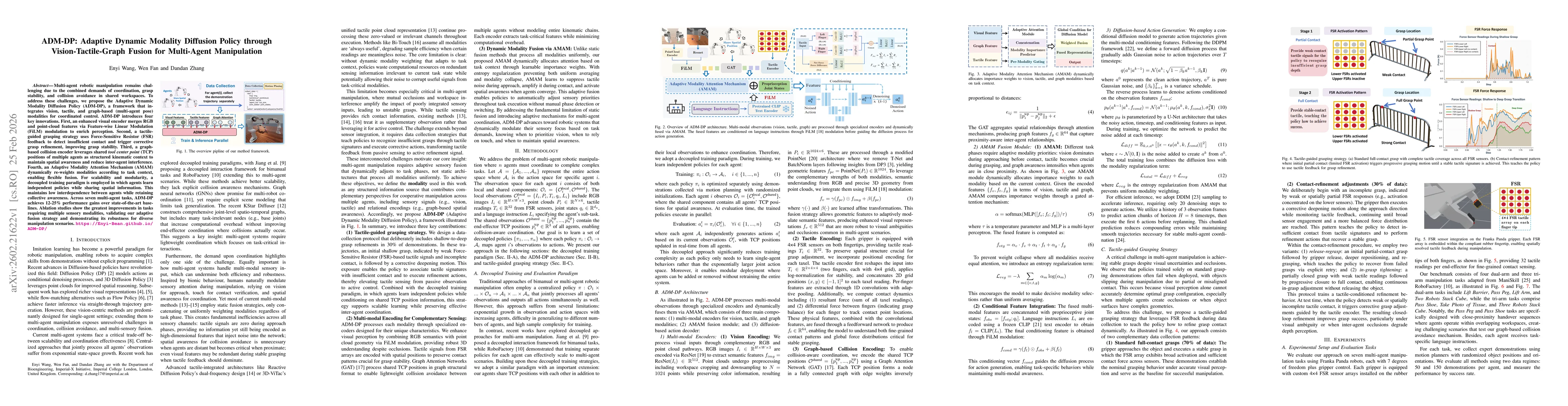 Thumbnail for ADM-DP: Adaptive Dynamic Modality Diffusion Policy through Vision-Tactile-Graph Fusion for Multi-Agent Manipulation