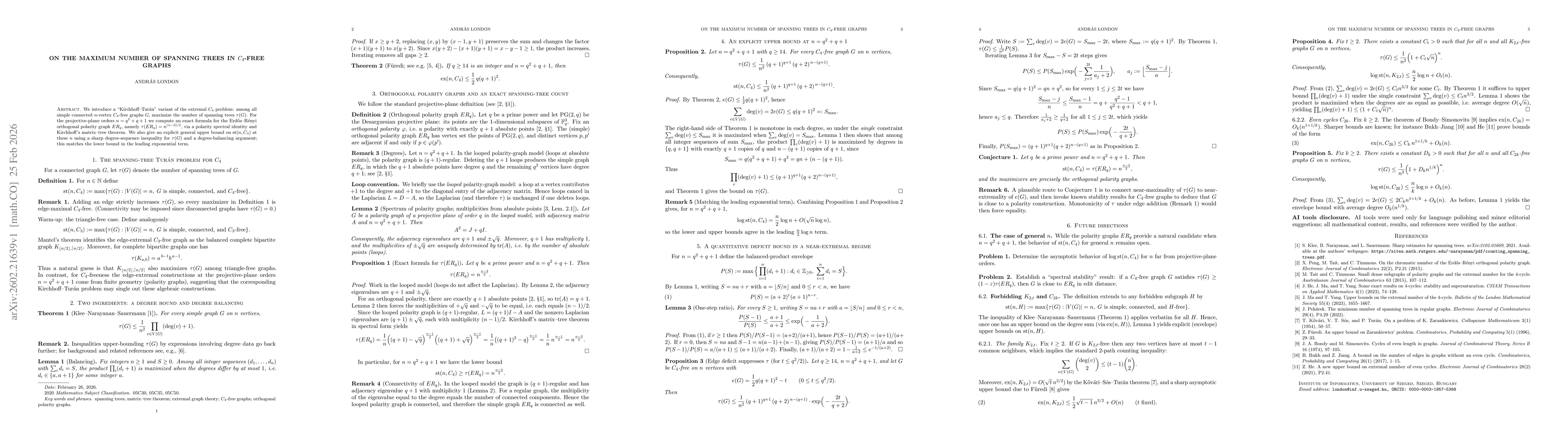 Thumbnail for On the Maximum Number of Spanning Trees in $C_4$-Free Graphs
