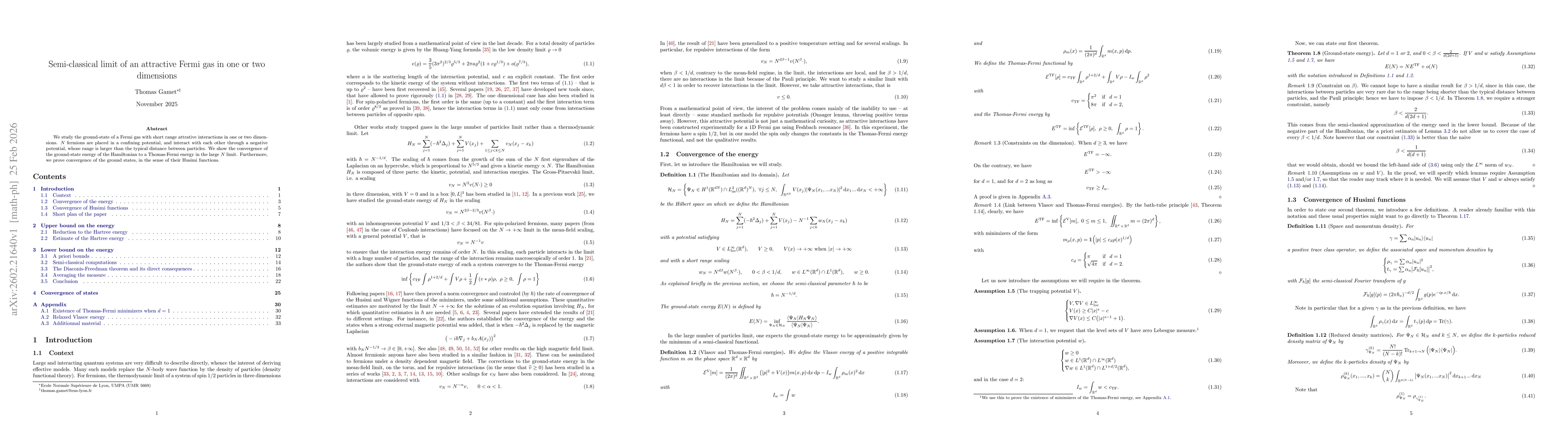 Thumbnail for Semi-classical limit of an attractive Fermi gas in one or two dimensions