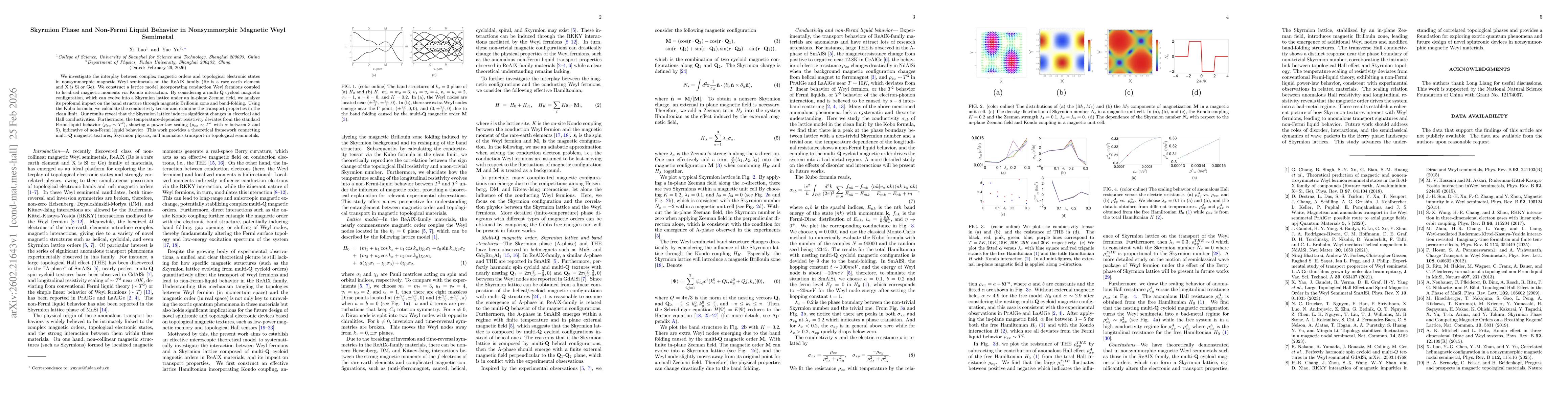 Thumbnail for Skyrmion Phase and Non-Fermi Liquid Behavior in Nonsymmorphic Magnetic Weyl Semimetal