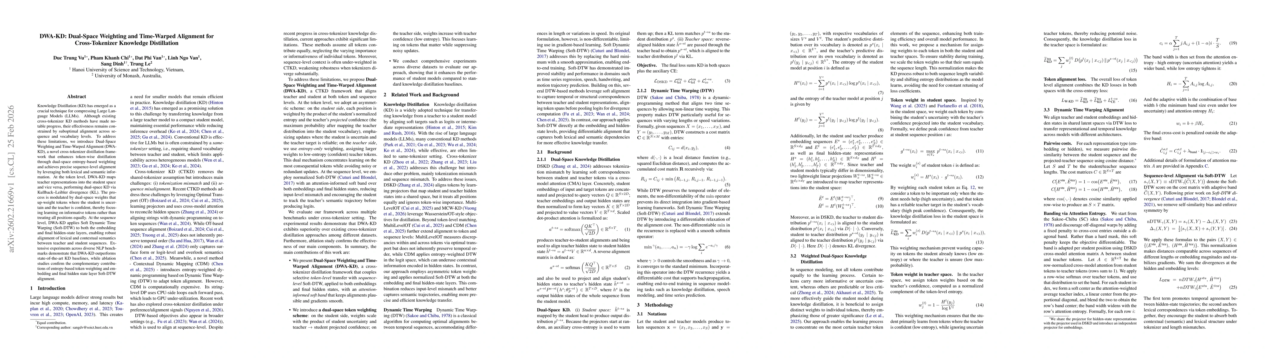 Thumbnail for DWA-KD: Dual-Space Weighting and Time-Warped Alignment for Cross-Tokenizer Knowledge Distillation