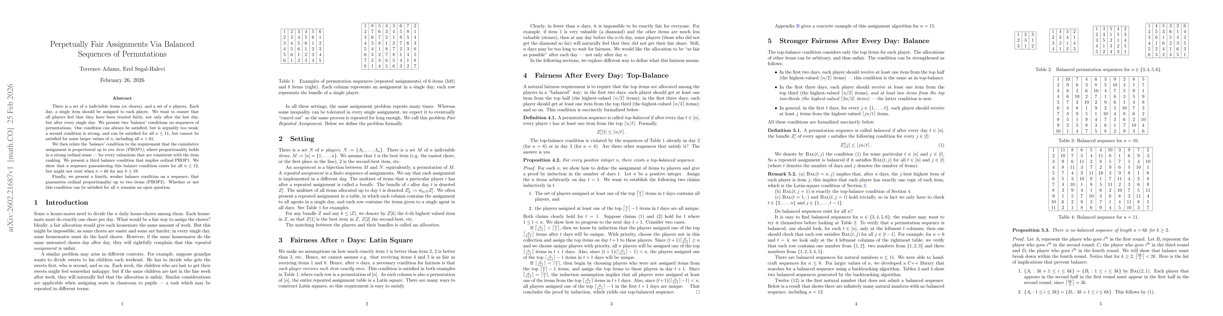 Thumbnail for Perpetually Fair Assignments Via Balanced Sequences of Permutations