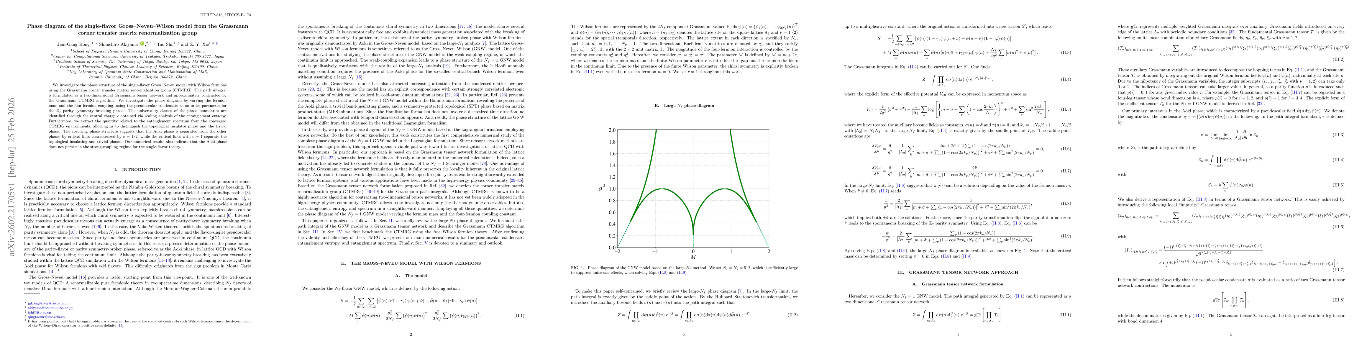 Thumbnail for Phase diagram of the single-flavor Gross--Neveu--Wilson model from the Grassmann corner transfer matrix renormalization group