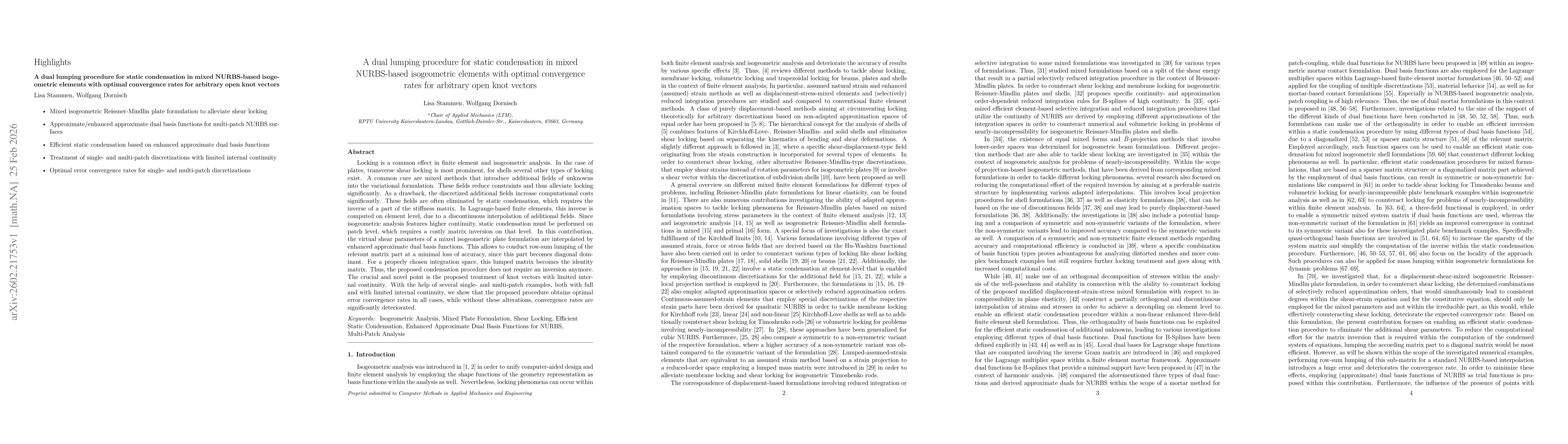 Thumbnail for A dual lumping procedure for static condensation in mixed NURBS-based isogeometric elements with optimal convergence rates for arbitrary open knot vectors