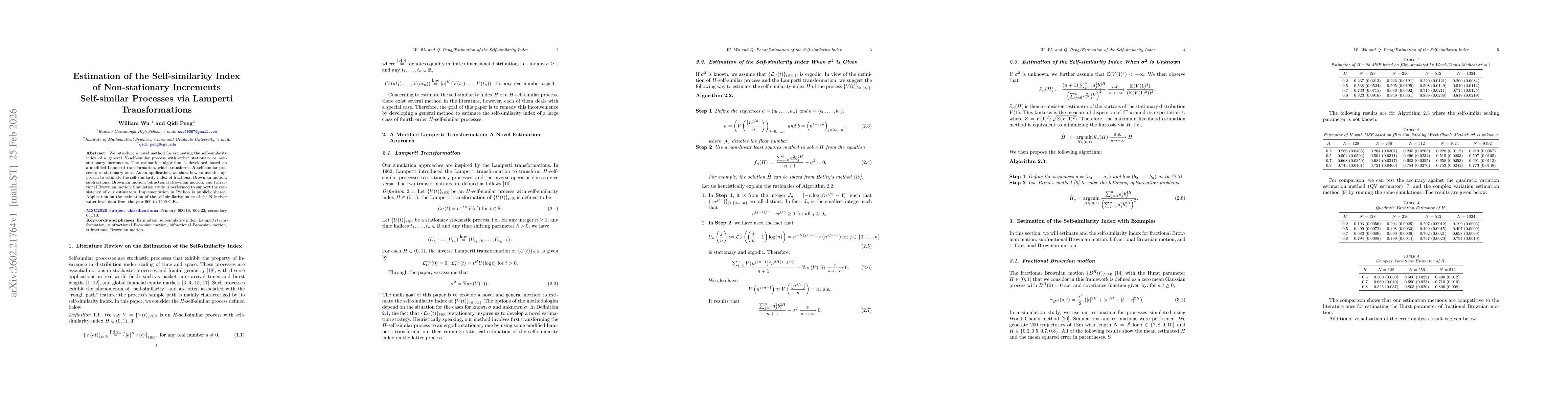 Thumbnail for Estimation of the Self-similarity Index of Non-stationary Increments Self-similar Processes via Lamperti Transformations