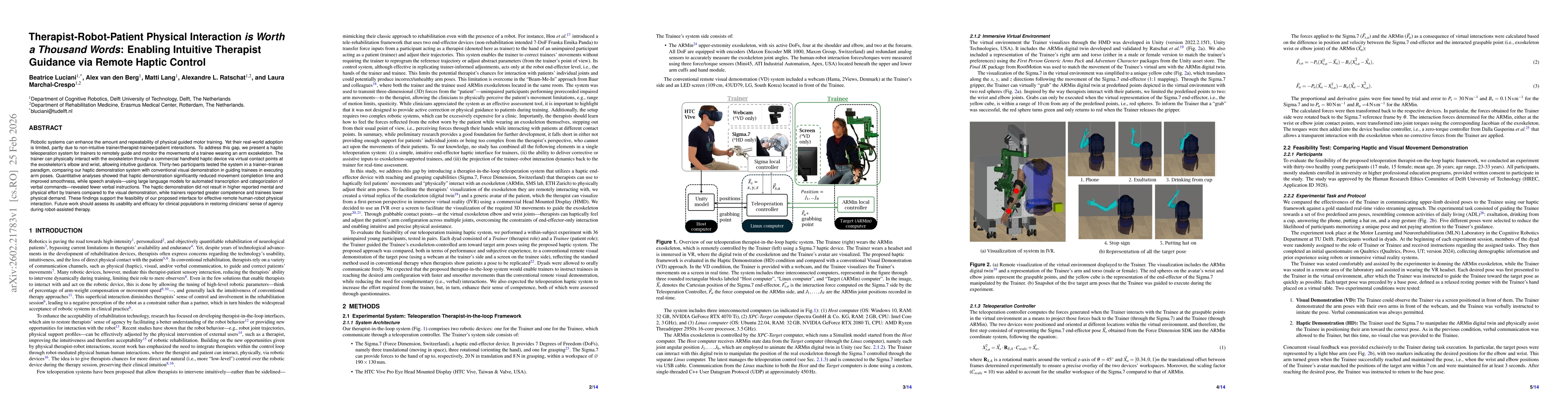 Thumbnail for Therapist-Robot-Patient Physical Interaction is Worth a Thousand Words: Enabling Intuitive Therapist Guidance via Remote Haptic Control