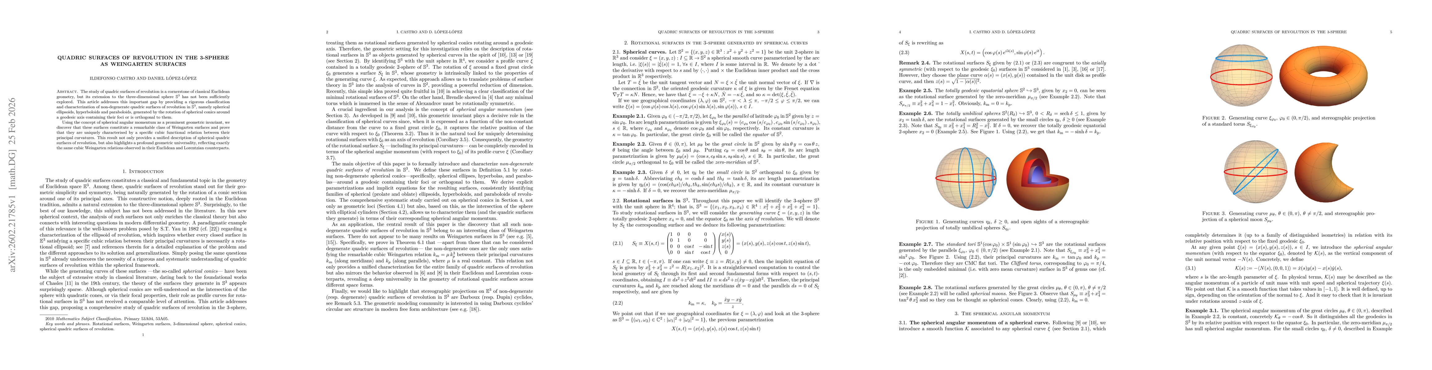 Thumbnail for Quadric surfaces of revolution in the 3-sphere as Weingarten surfaces