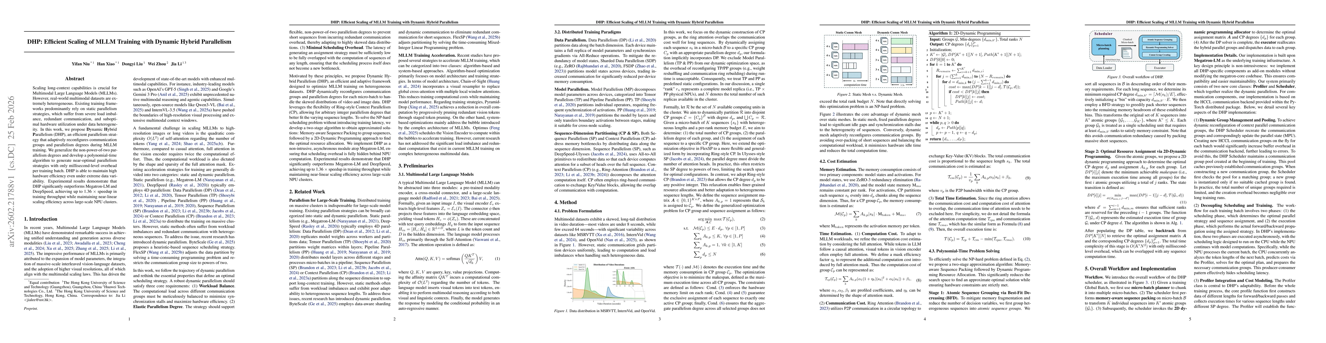 Thumbnail for DHP: Efficient Scaling of MLLM Training with Dynamic Hybrid Parallelism