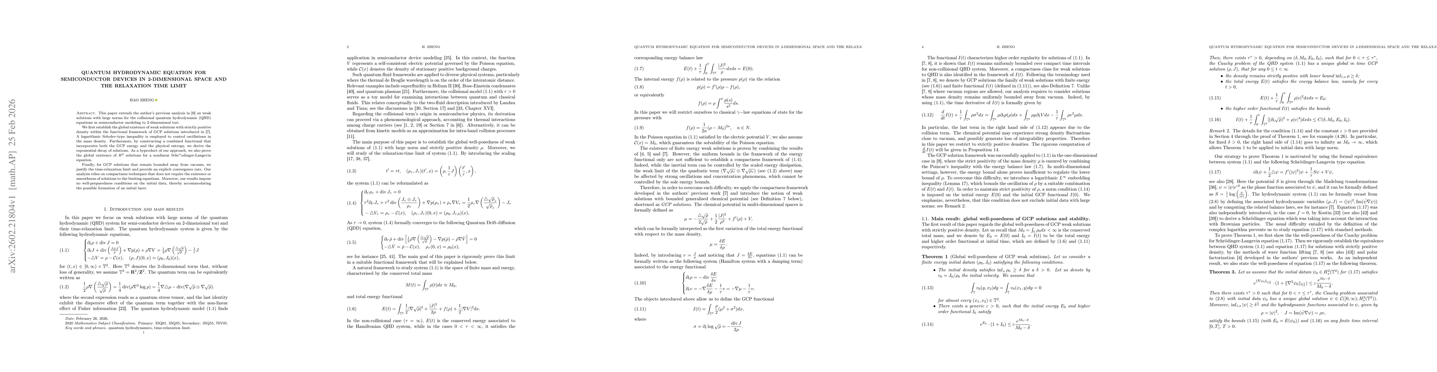 Thumbnail for Quantum Hydrodynamic equation for semiconductor devices in 2-dimensional space and the relaxation time limit